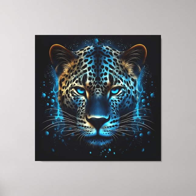 Blue Leopard AI Art Canvastryck (Framsida)