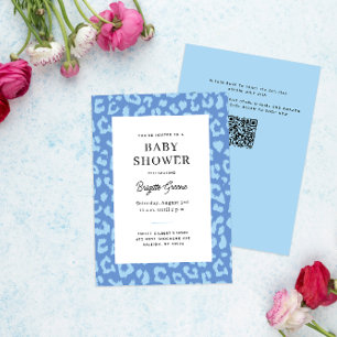 Blue Leopard Animal Print Baby Shower Inbjudningar