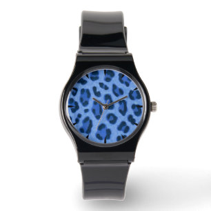 Blue Leopard Animal Print Skin Mönster Armbandsur