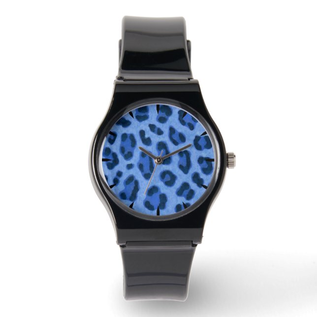 Blue Leopard Animal Print Skin Mönster Armbandsur (Framsida)