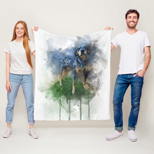 Blue Leopard Catahoula i Watercolor Fleecefilt (På plats)