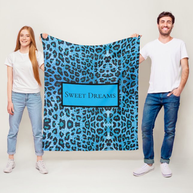 Blue Leopard Faux Gnistra Sweet Dreams Modern Chic Fleecefilt (På plats)