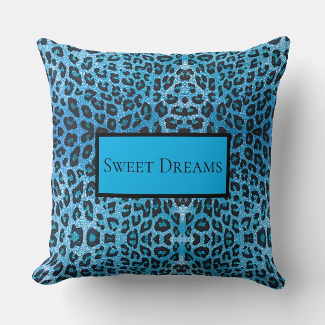 Blue Leopard Faux Gnistra Sweet Dreams Modern Chic Kudde (Framsida)