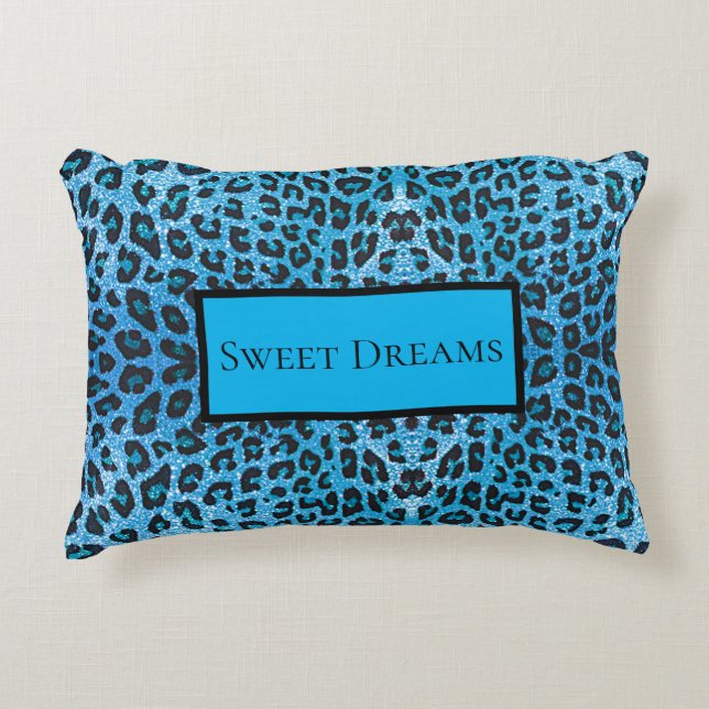 Blue Leopard Faux Gnistra Sweet Dreams Modern Chic Prydnadskudde (Framsidan)