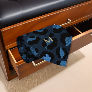 Blue Leopard Glitter Print Guld Monogram Initial Slips