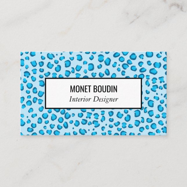 Blue Leopard Modern Anpassningsbar Animal Print Visitkort (Framsida)