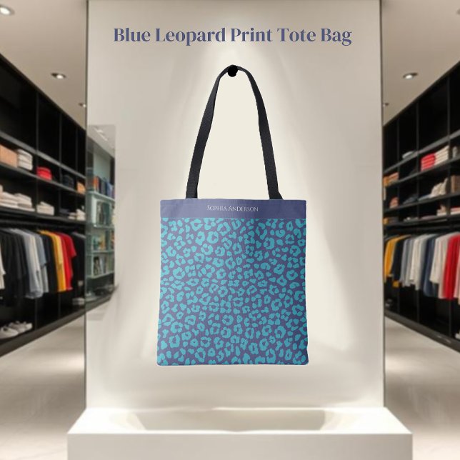 Blue Leopard Print Tygkasse (Blue Leopard Print- Tote Bag )