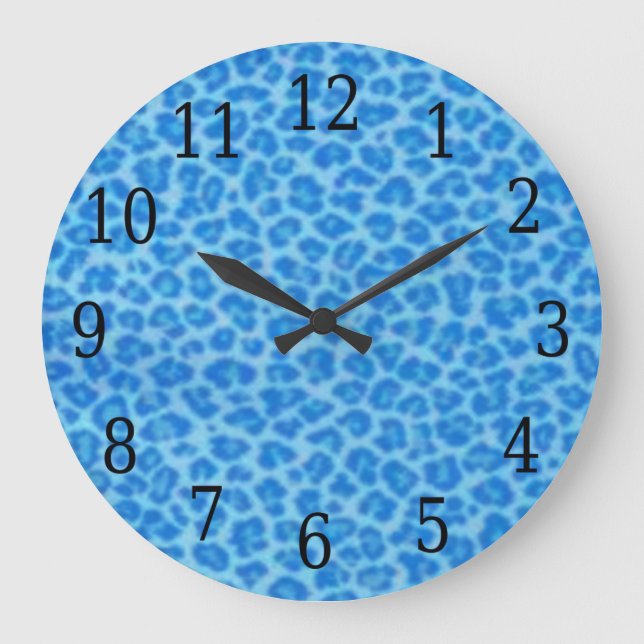 Blue Leopard Skin Round Clock Stor Klocka (Framsida)