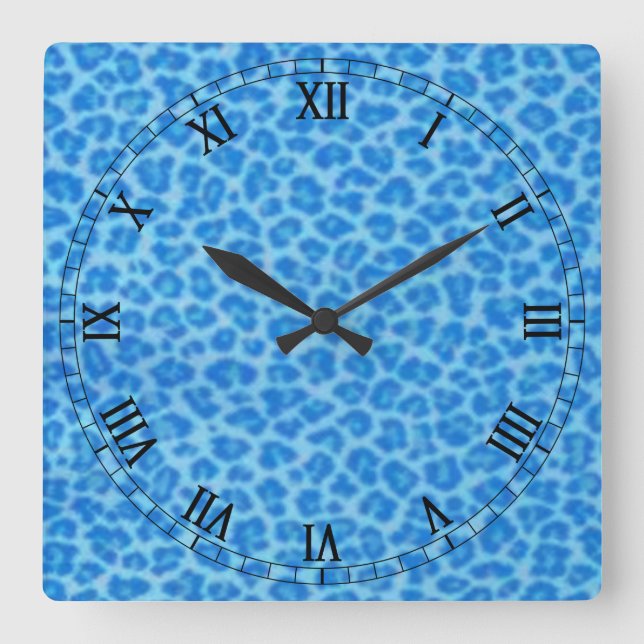 Blue Leopard Skin Square Roman Numerals Clock Fyrkantig Klocka (Framsida)