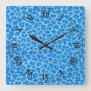 Blue Leopard Skin Square Roman Numerals Clock Fyrkantig Klocka