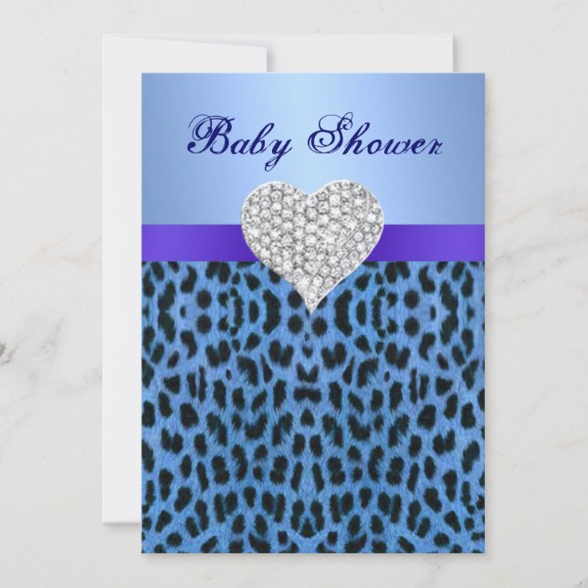 Blue Leopard Skriv ut Heart Baby Shower-inbjudan Inbjudningar (Framsida)