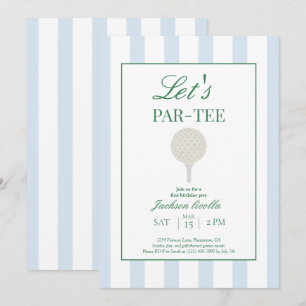 Blue Let's Par-Tee Golf First Birthday bjudande Tack Kort