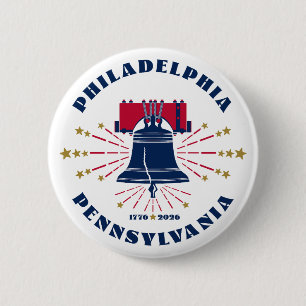 Blue Liberty Bell Philadelphia 1776 Button Knapp