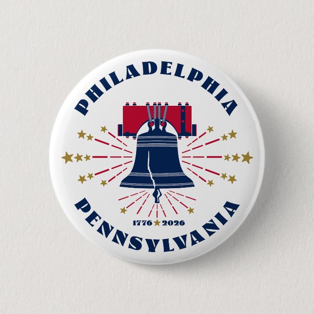 Blue Liberty Bell Philadelphia 1776 Button Knapp (Framsida)