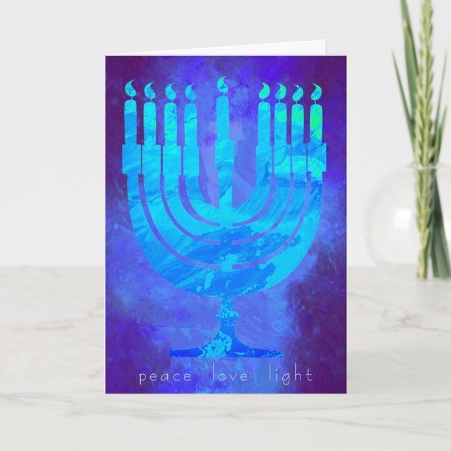 Blue Light Hanukkah Helgdag Card med Menorah Kort (Framsida)