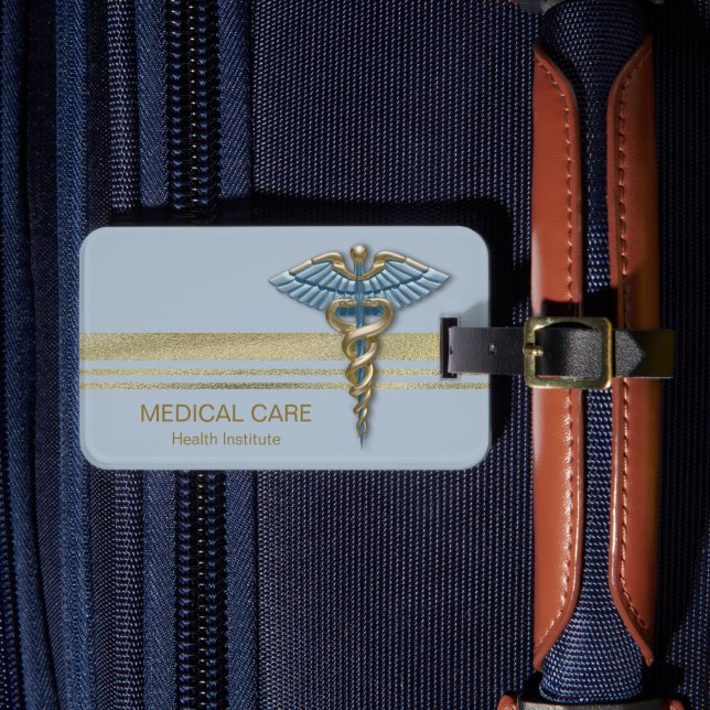 Blue Light Medical Caduceus Faux Guld Foil Rand Bagagebricka (Framsida Insitu 4)