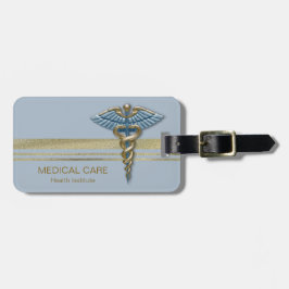 Blue Light Medical Caduceus Faux Guld Foil Rand Bagagebricka