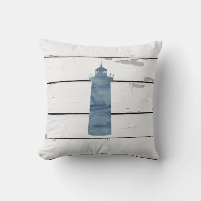 Blue Lighthouse Painting Nautical Dekorativ kudde (Framsida)