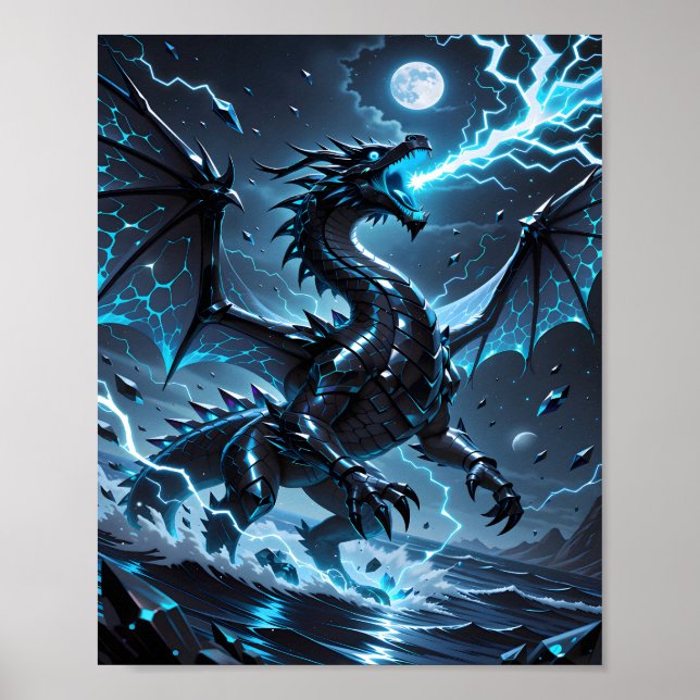 Blue Lightning Black Dragon Storm Fantasy Poster (Framsidan)