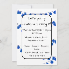Blue Lights Teen Boy Customisable Birthday Invitat Inbjudningar