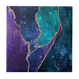 Blue Lila Aqua Guld Veins Agate Kakelplatta