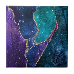 Blue Lila Aqua Guld Veins Agate Kakelplatta