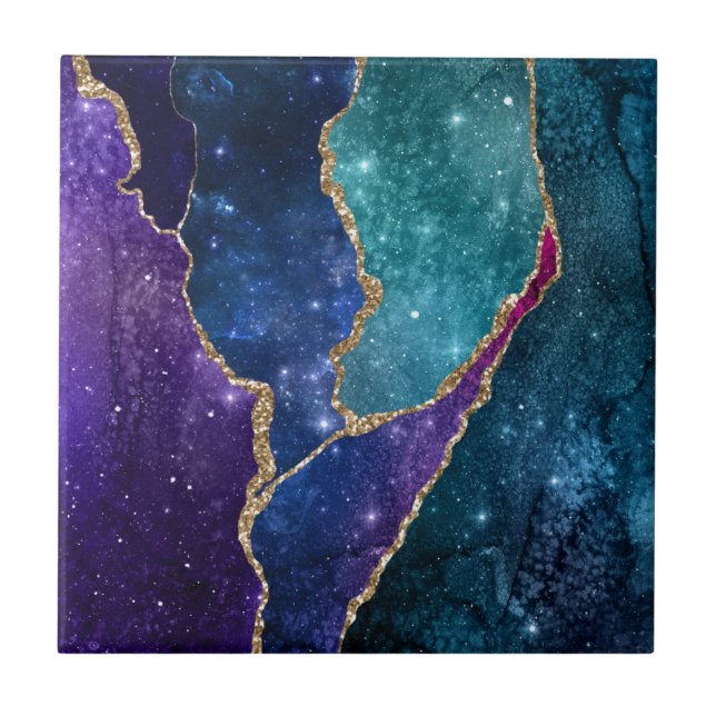 Blue Lila Aqua Guld Veins Agate Kakelplatta (Framsidan)