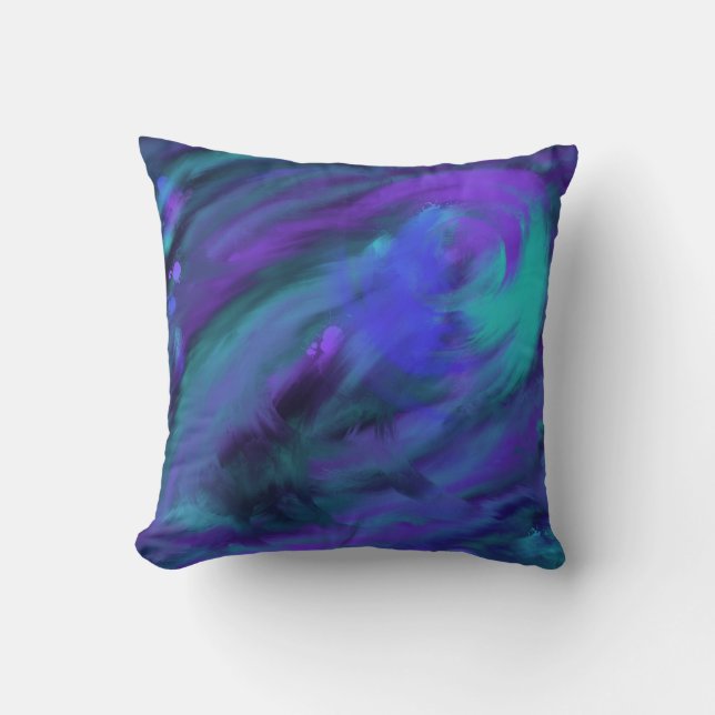 Blue Lila Aqua Swirl Painting & 'Kind' Ord Art Kudde (Framsida)