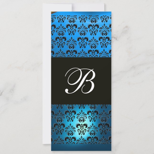 BLUE LILA BLACK DAMASK MONOGRAM, vit Inbjudningar (Framsida)