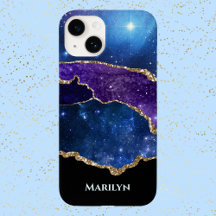 Blue Lila Black Starry Galaxy Monogram