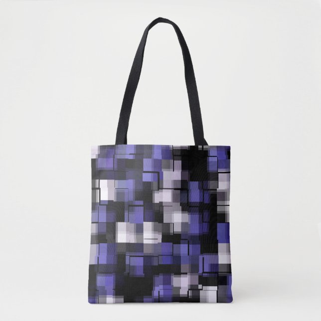 Blue Lila Black White Trendig Tygkasse (Framsida)