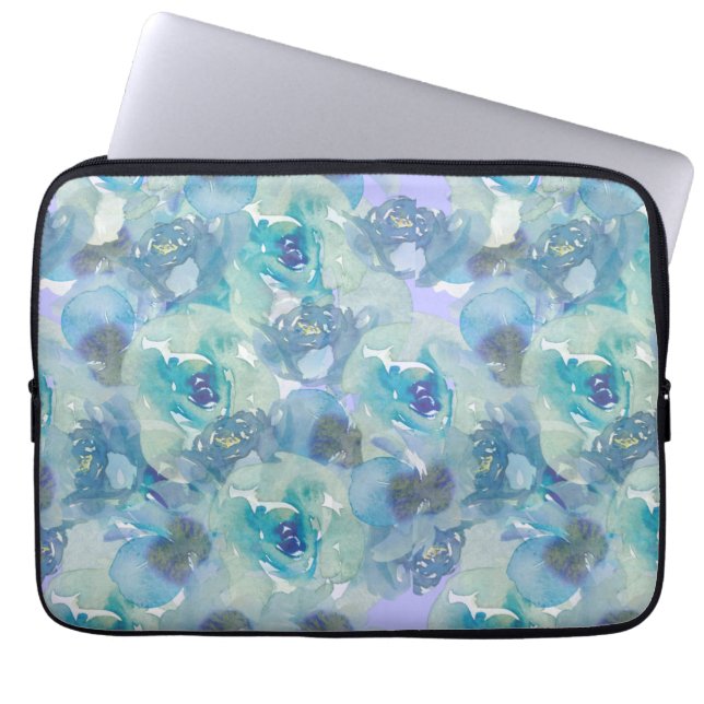 Blue Lila Blommigt Laptop sleeve (Framsidan)
