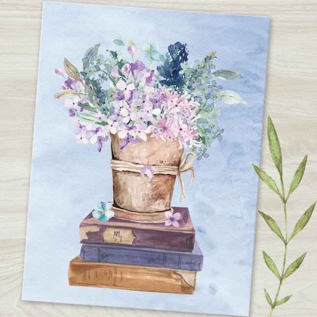 Blue Lila Bokar och Flowers Art Vykort (Close up)