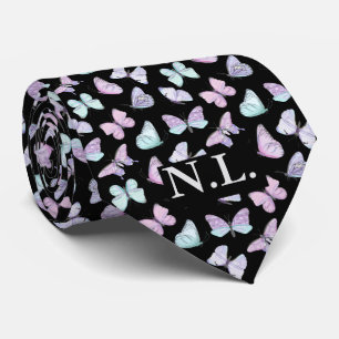 Blue Lila Butterfly Mönster Bröllop Slips