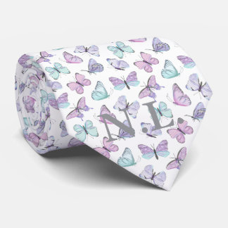 Blue Lila Butterfly Mönster Bröllop Slips