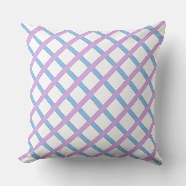 Blue Lila Checker Diamond Rand Mönster Kudde (Framsida)