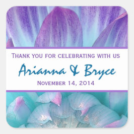 Blue Lila Dahlia Flower Bröllop Tack 004F Fyrkantigt Klistermärke