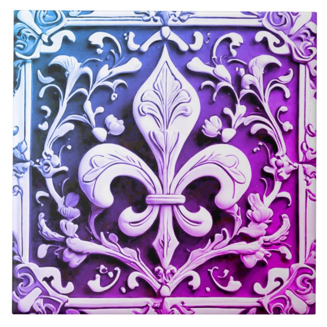 Blue Lila Fleur de Lis Kakelplatta (Framsidan)