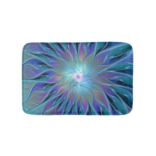 Blue Lila Flower Dream Abstrakt Fractal Art Badrumsmatta (Framsidan)