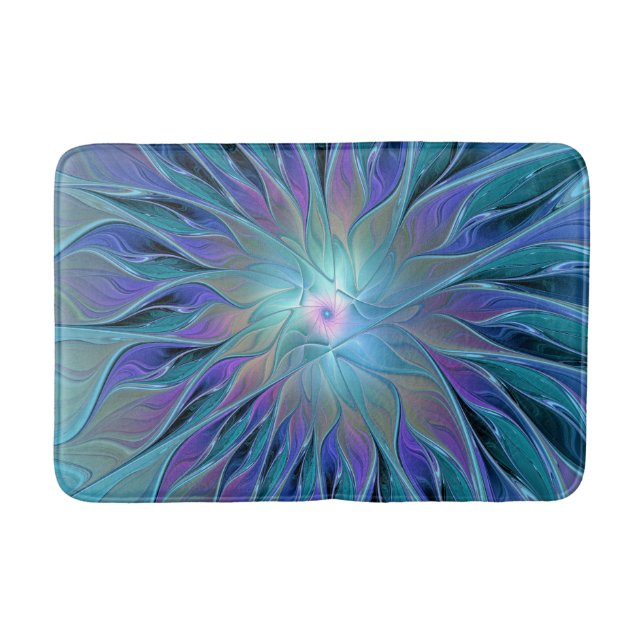 Blue Lila Flower Dream Abstrakt Fractal Art Badrumsmatta (Framsidan)