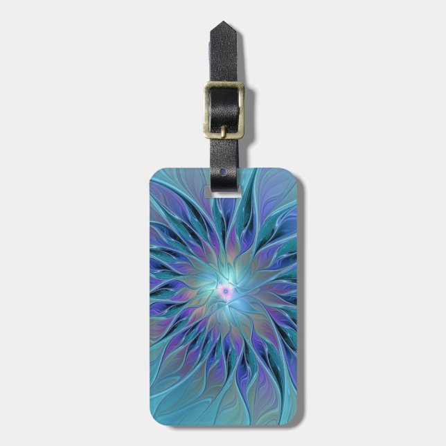Blue Lila Flower Dream Abstrakt Fractal Art Bagagebricka (Vertikal Framsida)