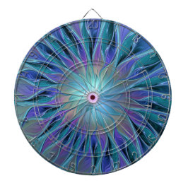 Blue Lila Flower Dream Abstrakt Fractal Art Darttavla