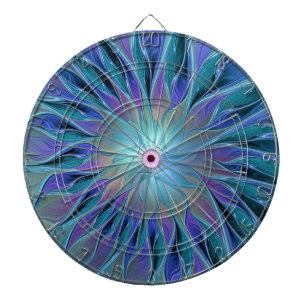 Blue Lila Flower Dream Abstrakt Fractal Art Darttavla