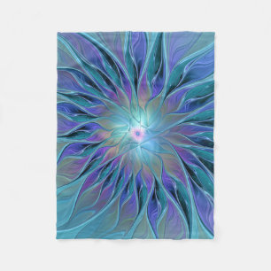 Blue Lila Flower Dream Abstrakt Fractal Art Fleecefilt