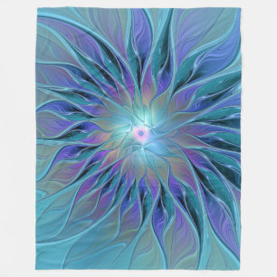 Blue Lila Flower Dream Abstrakt Fractal Art Fleecefilt