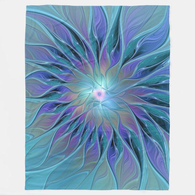 Blue Lila Flower Dream Abstrakt Fractal Art Fleecefilt (Framsidan)