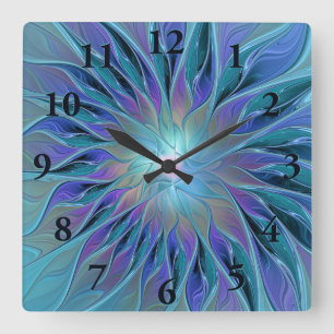 Blue Lila Flower Dream Abstrakt Fractal Art Fyrkantig Klocka