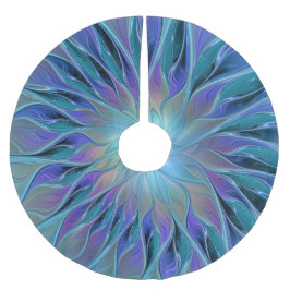 Blue Lila Flower Dream Abstrakt Fractal Art Julgransmatta Borstad Polyester