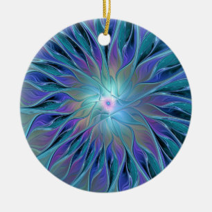 Blue Lila Flower Dream Abstrakt Fractal Art Julgransprydnad Keramik