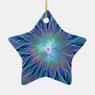 Blue Lila Flower Dream Abstrakt Fractal Art Julgransprydnad Keramik